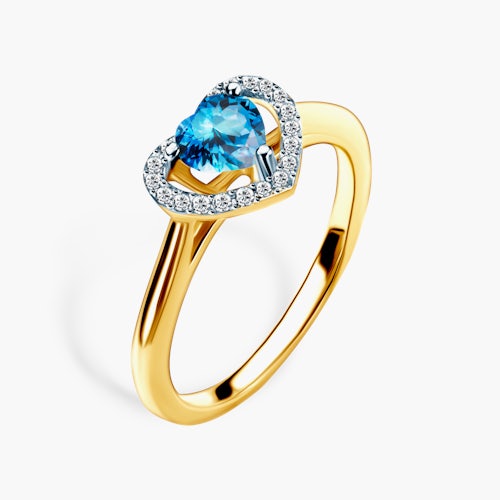 Pierścionek zaręczynowy serce SAVICKI: dwukolorowe złoto, topaz, diamenty